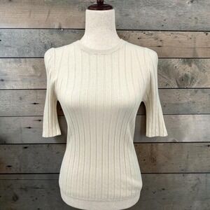 BANANA REPUBLIC Ivory Ribbed Merino Wool Elbow Sleeve Sweater Women's XS